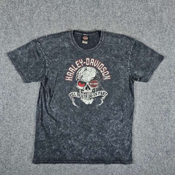 2011 Harley Davidson 2 Sided Skull/Flame Graphic Shirt Black Men's Size 2XL Y2K - Picture 1 of 6